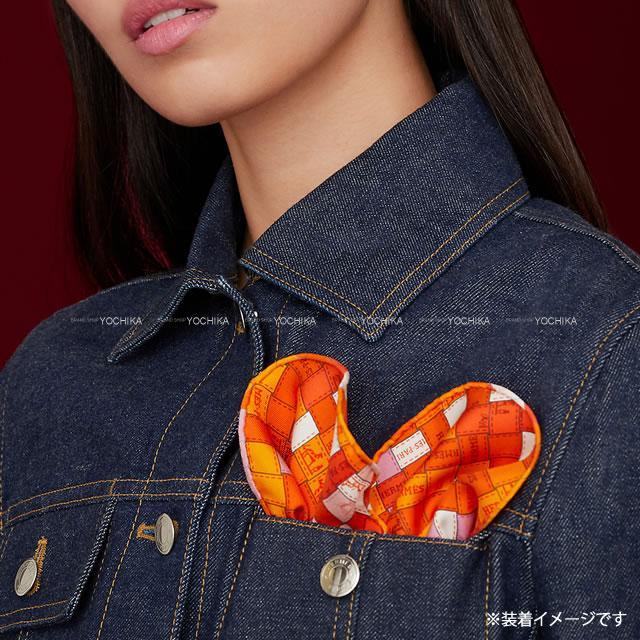 HERMES エルメス ハート型 ポケット チーフ クール "ボルデュックチェック" ルージュ/ボルドー/グリス