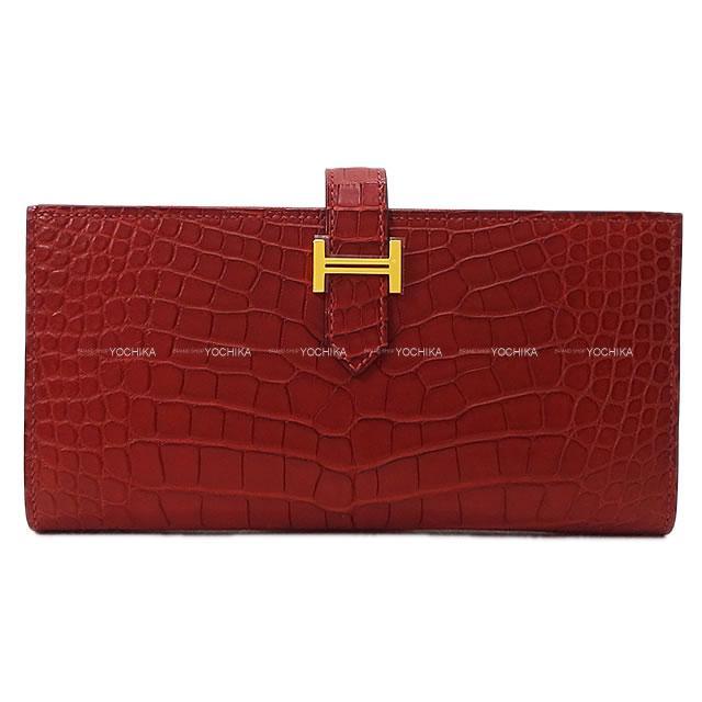 HERMES エルメス 財布 ベアンスフレ ヴェルソ ルージュアッシュ/オレンジポピー クロコダイル