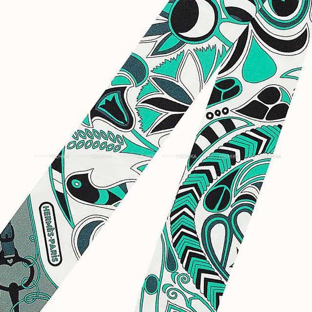 HERMES エルメス ツイリー スカーフ "民俗学" 黒(ブラック)XメンソールXグリス シルク100% 新品