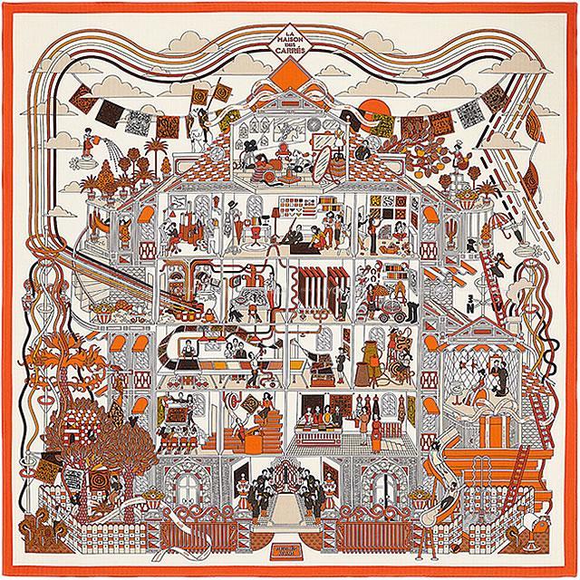 2019年秋冬 HERMES エルメス ショール カレ140 "メゾン・デ・カレ" 白(ホワイト)