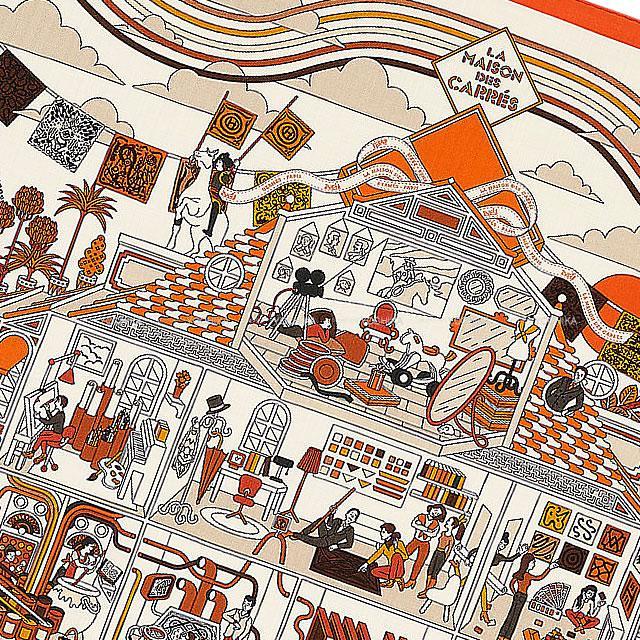 2019年秋冬 HERMES エルメス ショール カレ140 "メゾン・デ・カレ" 白(ホワイト)