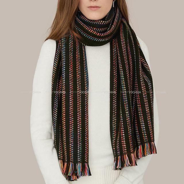 HERMES エルメス マフラー "ASTRO STRIPES" 黒(ブラック)/マルチカラー