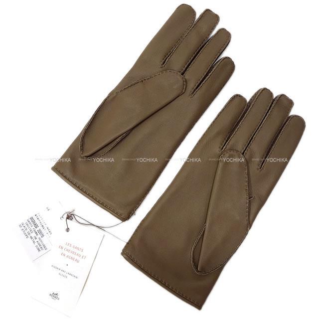 エルメス レディース 手袋 グローブ "ネルヴェール・ドロワット" #7.5 エトープ ラムスキン ゴールド金具 新品未使用