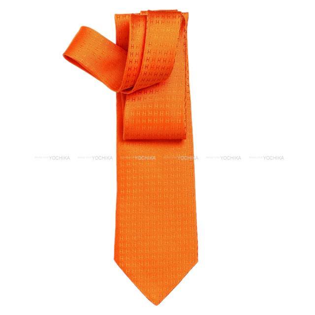 HERMES エルメス ネクタイ "Hロゴ/FACONNEE H" オレンジヴィフ シルク100% 新品
