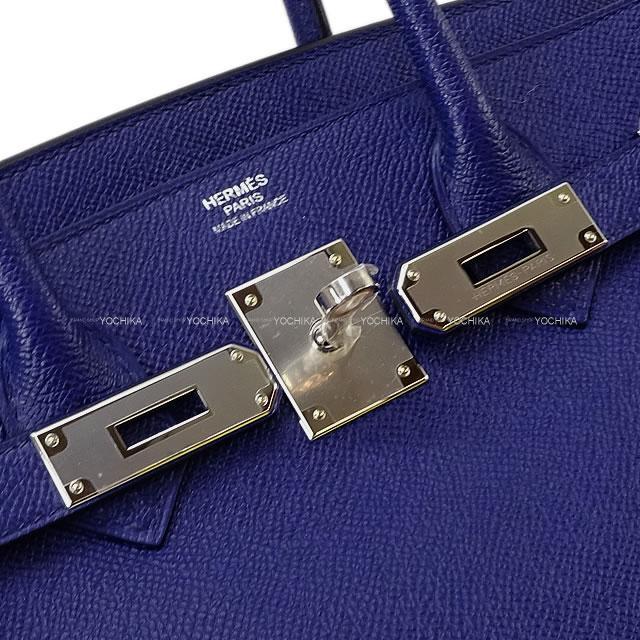 ブルーレザー ハンドバッグ30センチ シルバー金具 HERMES エルメス ハンドバッグ バーキン30 ブルーインク(ブルー