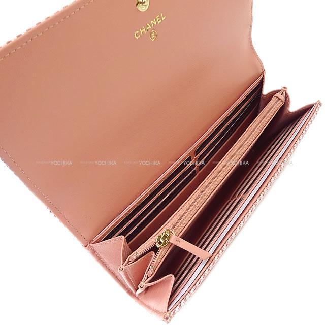 シャネル ドーヴィル ファスナー付フラップ 長財布 スモークピンク A81976 新品