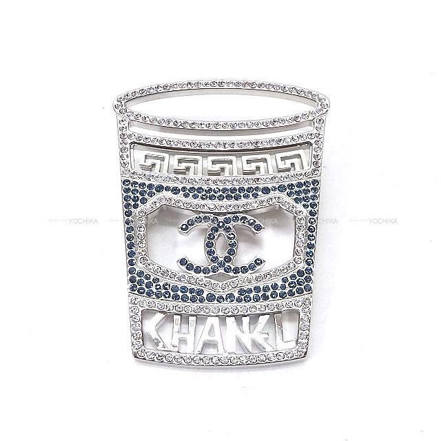 CHANEL シャネル コーヒーカップ型 ラインストーン ブローチ シルバー/ブルー シルバー金具 A96899 新品未使用