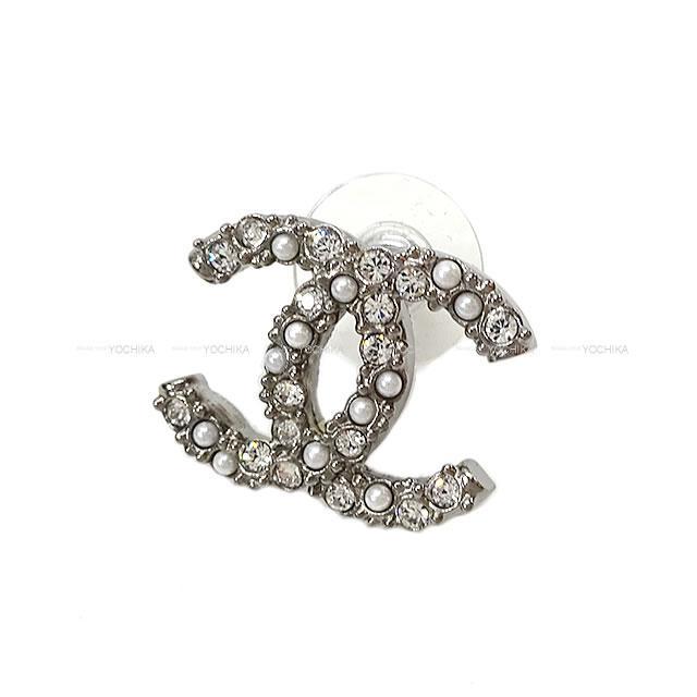 2020年 CHANEL シャネル ラインストーン ミニパール ココマーク ピアス AB4797 メタルシルバー金具 新品