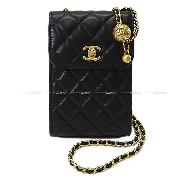 年 クルーズライン 新作 Chanel シャネル マトラッセ ココボール フォン カード チェーンショルダー ポーチバッグ 黒 ラムスキン ゴールド金具 Ap1448 新品