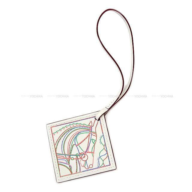 HERMES エルメス リバーシブル バッグチャーム "カレナノ Robe du Soir" 白/ブルーロイヤル/バンブー