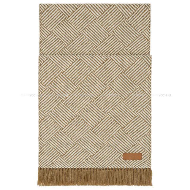 2020年秋冬 新作 HERMES エルメス マフラー "タイルウィーヴ" キャメルXエクリュ カシミヤ100% 新品