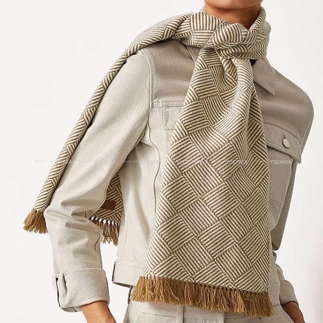 2020年秋冬 新作 HERMES エルメス マフラー "タイルウィーヴ" キャメルXエクリュ カシミヤ100% 新品