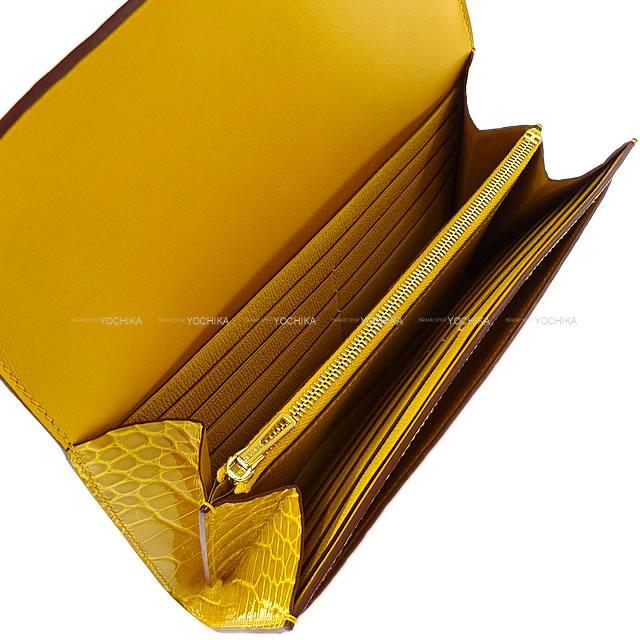 HERMES エルメス 長財布 コンスタンス ロング ジョーヌアンブル クロコダイル アリゲーターシャイニー ゴールド金具 新品