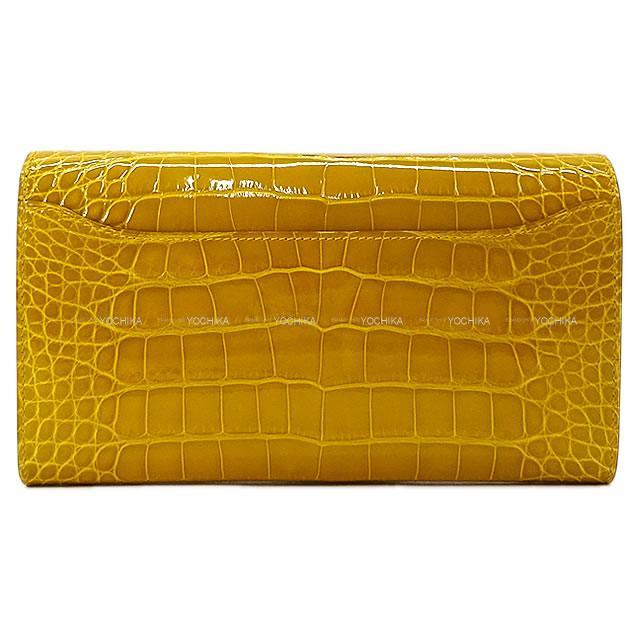 HERMES エルメス 長財布 コンスタンス ロング ジョーヌアンブル クロコダイル アリゲーターシャイニー ゴールド金具 新品