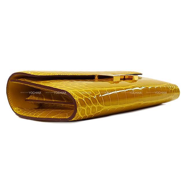 HERMES エルメス 長財布 コンスタンス ロング ジョーヌアンブル クロコダイル アリゲーターシャイニー ゴールド金具 新品