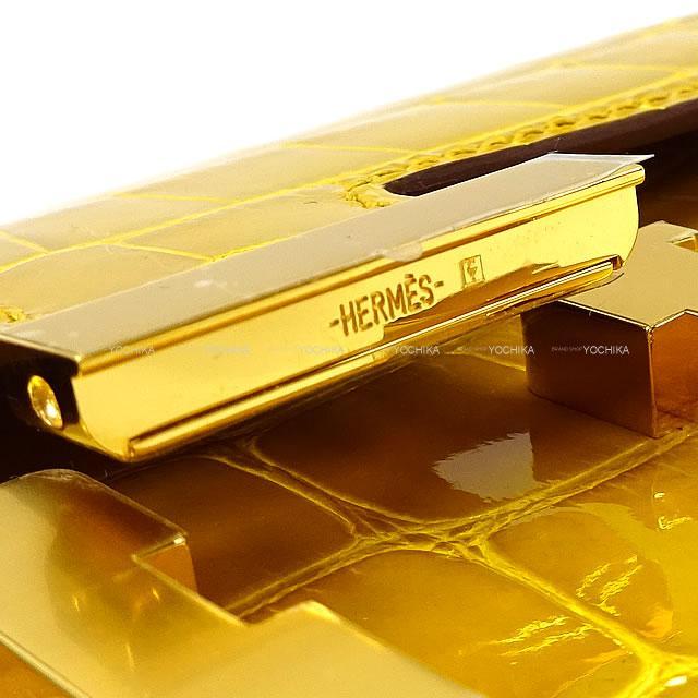 HERMES エルメス 長財布 コンスタンス ロング ジョーヌアンブル クロコダイル アリゲーターシャイニー ゴールド金具 新品