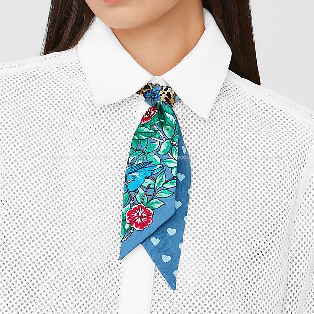 2020年春夏 新作 エルメス ツイリー スカーフ "ジャングルラブラブ" ハート柄 ブルージタンヌ シルク 新品