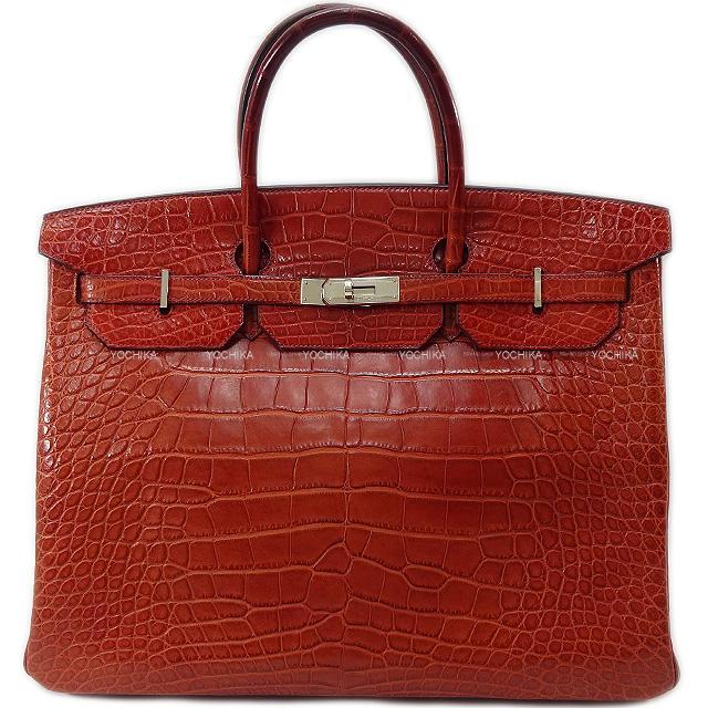 Hermes エルメス ハンドバッグ バーキン40 ルージュアッシュ クロコダイル アリゲーター マット シルバー金具 Saランク 中古