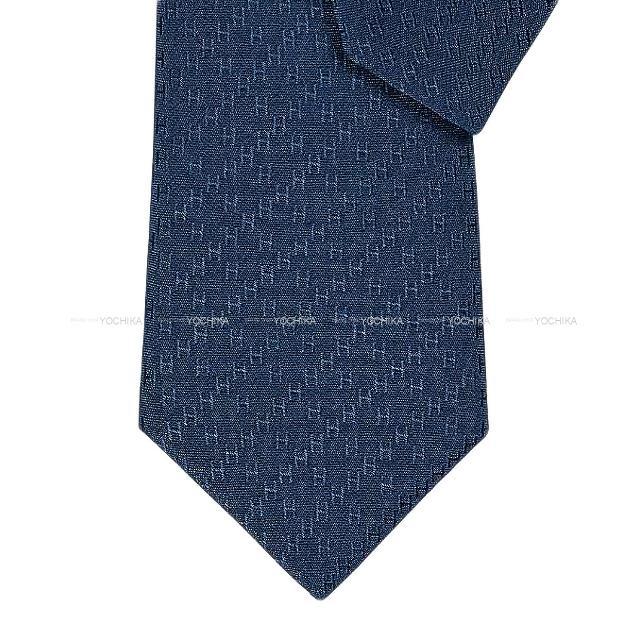 HERMES エルメス ネクタイ "Hロゴ/FACONNEE ニューH" ブルードゥシーヌ シルク100% 新品