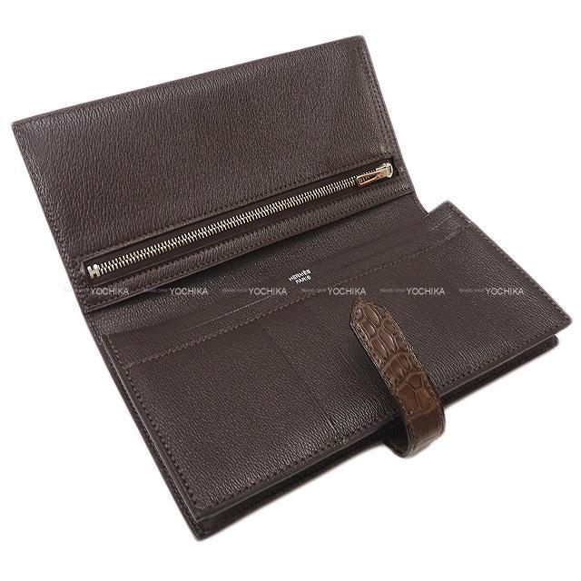 HERMES エルメス 財布 ベアンスフレ エベンヌ クロコダイル アリゲーターマット シルバー金具 新品未使用