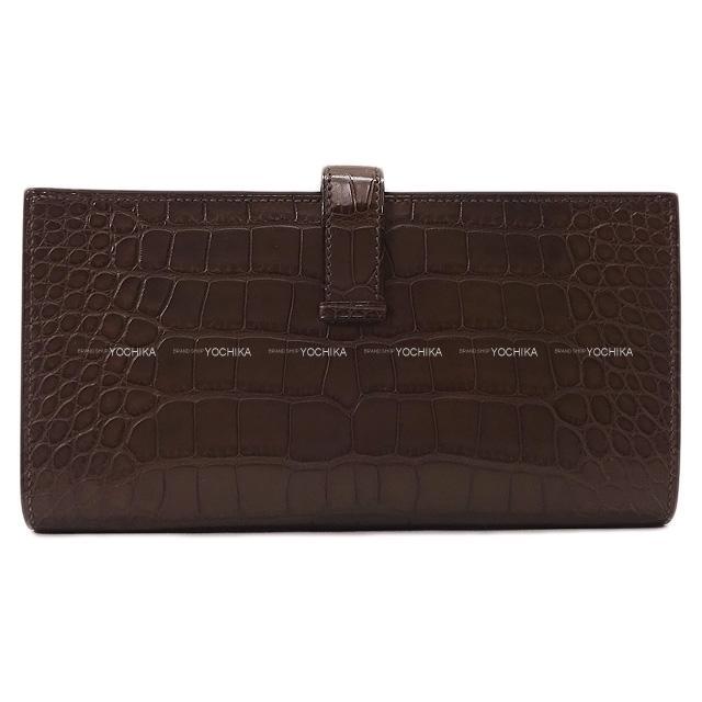 HERMES エルメス 財布 ベアンスフレ エベンヌ クロコダイル アリゲーターマット シルバー金具 新品未使用