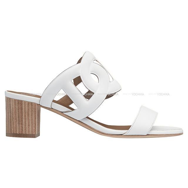 Hermes エルメス レディース ヒール サンダル Bikini ビキニ 38 白 ホワイト カーフ 新品未使用