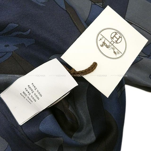 2019年限定 エルメス メンズ 総柄 ドレス シャツ "ドラゴン" #43 ネイビー シルク100% シルバー金具 新品未使用
