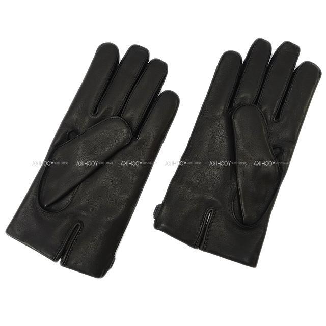 Hermes エルメス メンズ スペシャルオーダー 手袋 グローブ アピ 8 5 黒 ブラック グリス ラムスキン カシミア100 シルバー金具 新品同様 中古