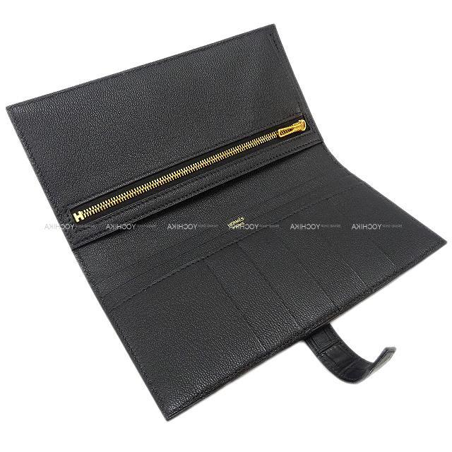 HERMES エルメス 財布 ベアン クラシック 黒(ブラック) クロコダイルアリゲーターマット ローズゴールド金具 新品