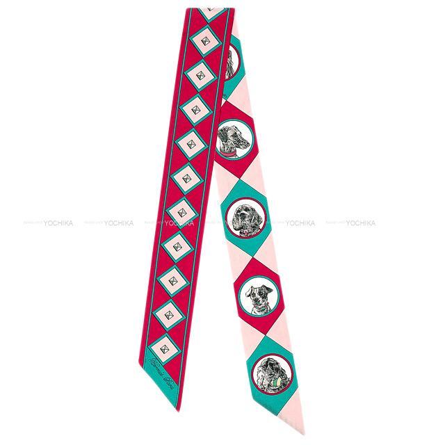 年 秋冬 Hermes エルメス ツイリー スカーフ 首輪と犬 Colliers Et Chiens フランボワーズ ヴェール ローズパープル シルク100 新品