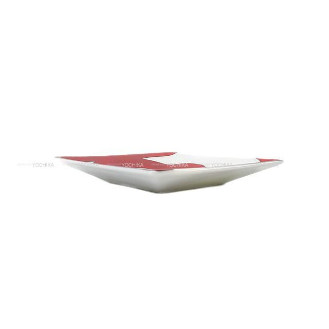 HERMES エルメス 正方形プレート皿 プチカレNo3 "ガダルキヴィール" ルージュX白 陶器 新品