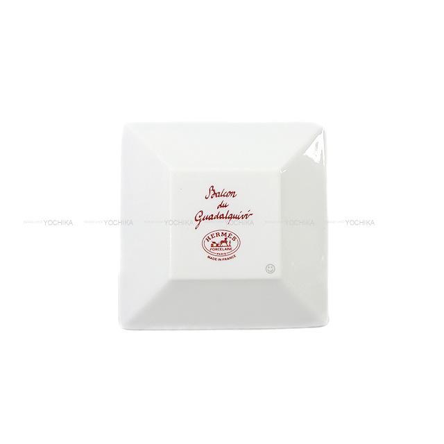 HERMES エルメス 正方形プレート皿 プチカレNo3 "ガダルキヴィール" ルージュX白 陶器 新品