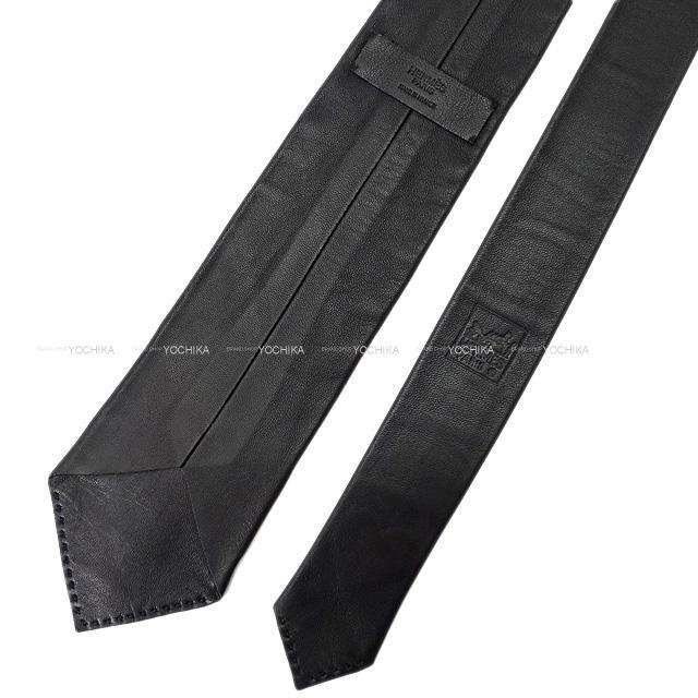HERMES エルメス ステッチ レジメン レザーネクタイ 黒(ブラック) ラムスキン 新品未使用