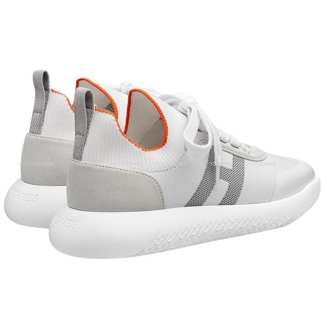 HERMES エルメス レディース スニーカー "クルー" #38 白(ホワイト)Xグレー ニットXシェーブルヴェロア 新品