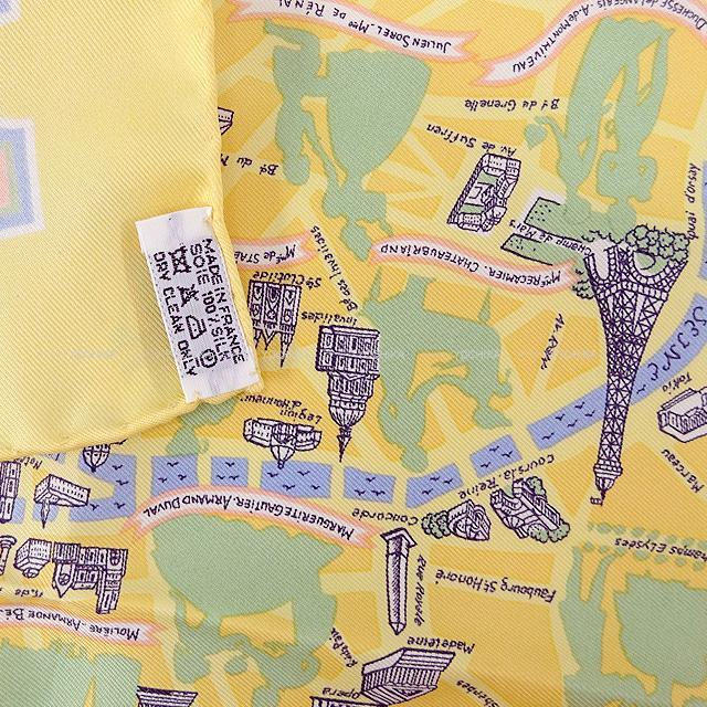 HERMES エルメス スカーフ カレ45 "パリの恋人たち" ジョーヌXヴェール シルク100% 新品未使用