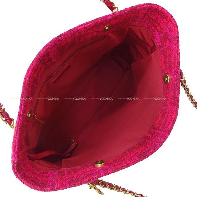 21年 秋冬 Chanel シャネル ビッグ ココマーク ツイード マトラッセ ショッピング チェーン トート バッグ コーラルレッド ピンク オレンジ アンティークゴールド金具 As1876 新品同様 中古