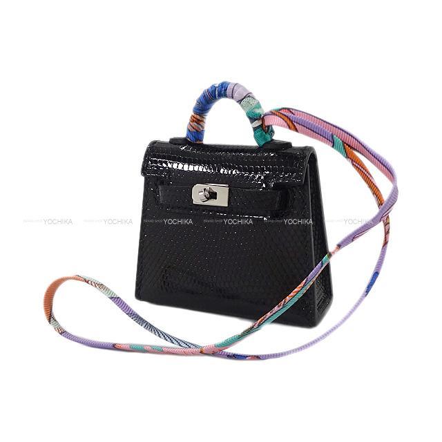 21年 春夏 新作 Hermes エルメス ミニミニ バッグチャーム ケリートゥイリー ツイリー 黒 ブラック リザード シルバー金具 新品