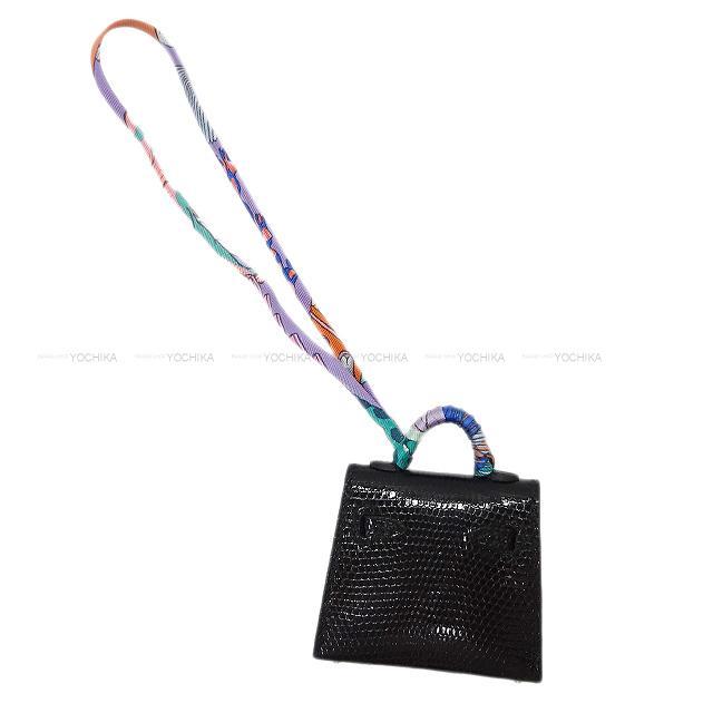 21年 春夏 新作 Hermes エルメス ミニミニ バッグチャーム ケリートゥイリー ツイリー 黒 ブラック リザード シルバー金具 新品
