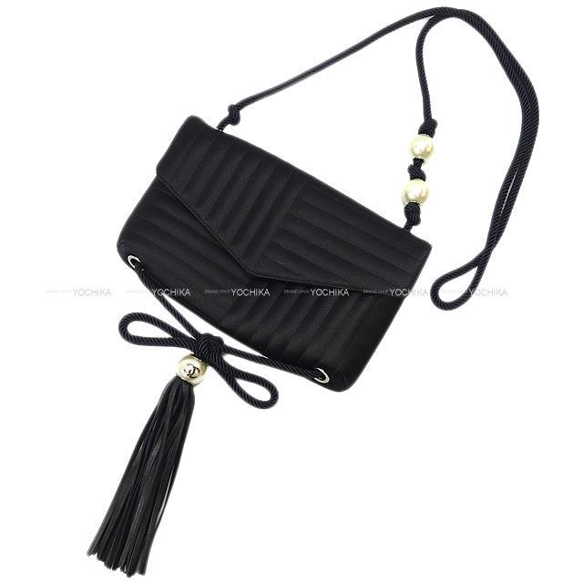 CHANEL シャネル フリンジ付き ショルダーバッグ 黒 サテン シルバー金具 新品未使用
