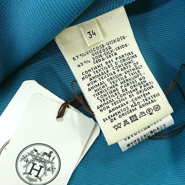 HERMES エルメス レディース ブラウス 半袖 LIFTモチーフ付 #34 ターコイズ レーヨン/シルク 新品未使用