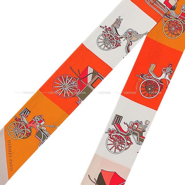 2021年 春夏 HERMES エルメス スカーフ ツイリー 精巧な馬車 オレンジ