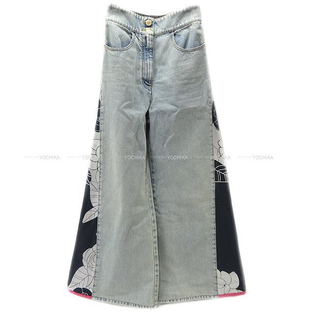 Chanel シャネル 21年 クルーズ サイド カメリア ココマーク ブーツカット ジーンズ ライトブルー マルチカラー デニム 36 P701 新品未使用