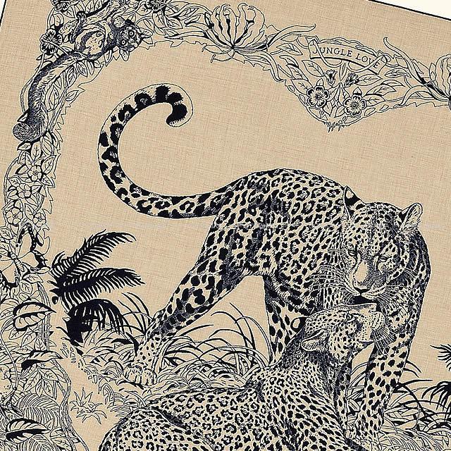 HERMES エルメス ショール カレ140 "ジャングル・ラブ" ナチュラルXブルーノワール