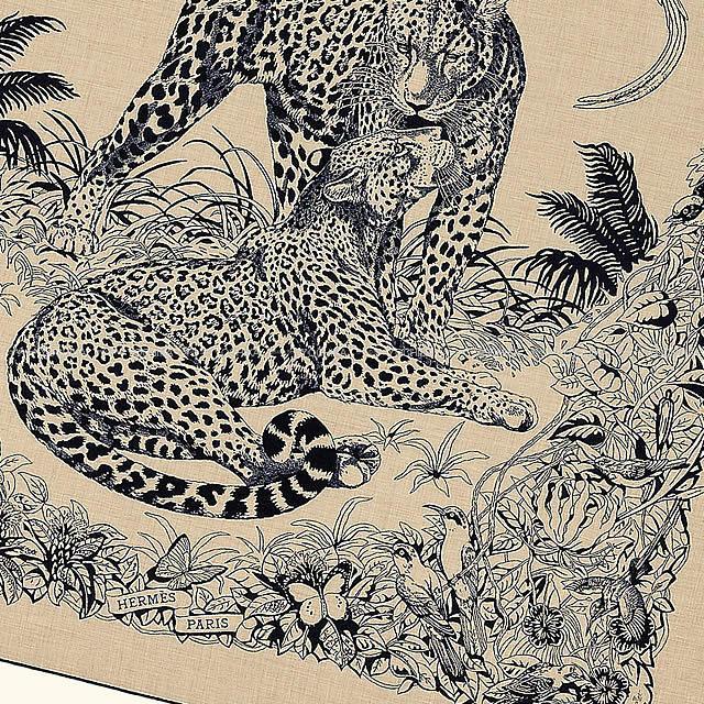 HERMES エルメス ショール カレ140 "ジャングル・ラブ" ナチュラルXブルーノワール