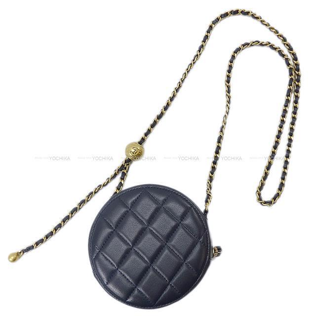 CHANEL シャネル マトラッセ ラウンド チェーン ショルダーバッグ 黒 ラムスキン AP0245 新品同様