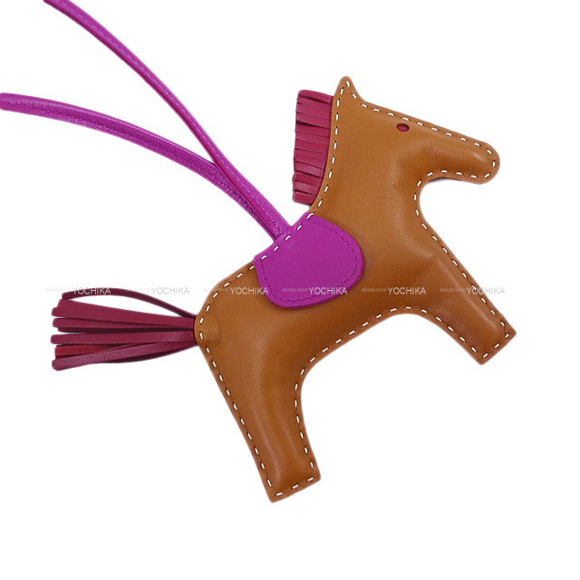 HERMES エルメス バッグチャーム 白ステッチ "ロデオ/RODEO" MM ゴールドXローズパープルXルビー アニューミロ(ラム) 新品