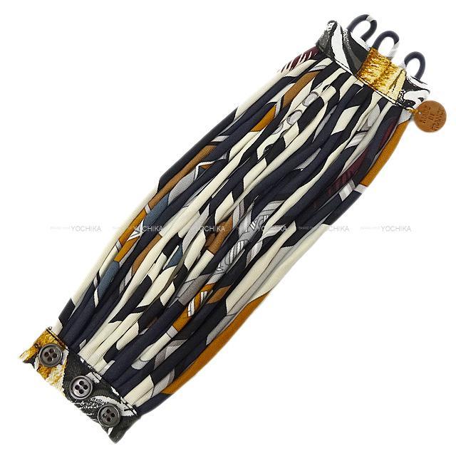 HERMES エルメス プティアッシュ ボタン付き ブレスレット 黒/白 シルク100％ 新品