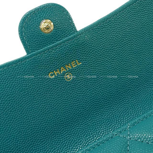 CHANEL シャネル マトラッセ フラップ 長財布 グリーン グレインド