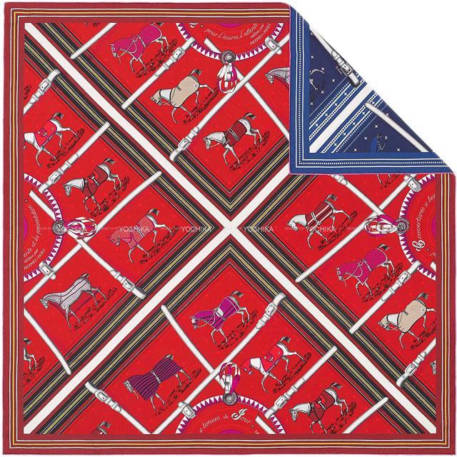 年秋冬 Hermes エルメス スカーフ カレ90 ダブルフェイス 馬着 ルージュ マリン シルク100 新品