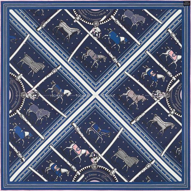 2021年春夏 HERMES エルメス スカーフ カレ90 ダブルフェイス "馬着" ルージュ/マリン シルク100% 新品